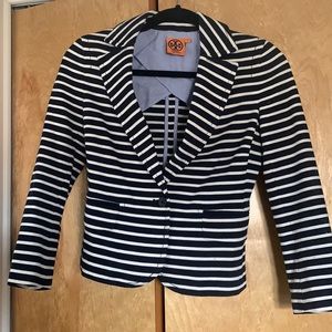 Tory Burch navy and white striped blazer.  Size XS